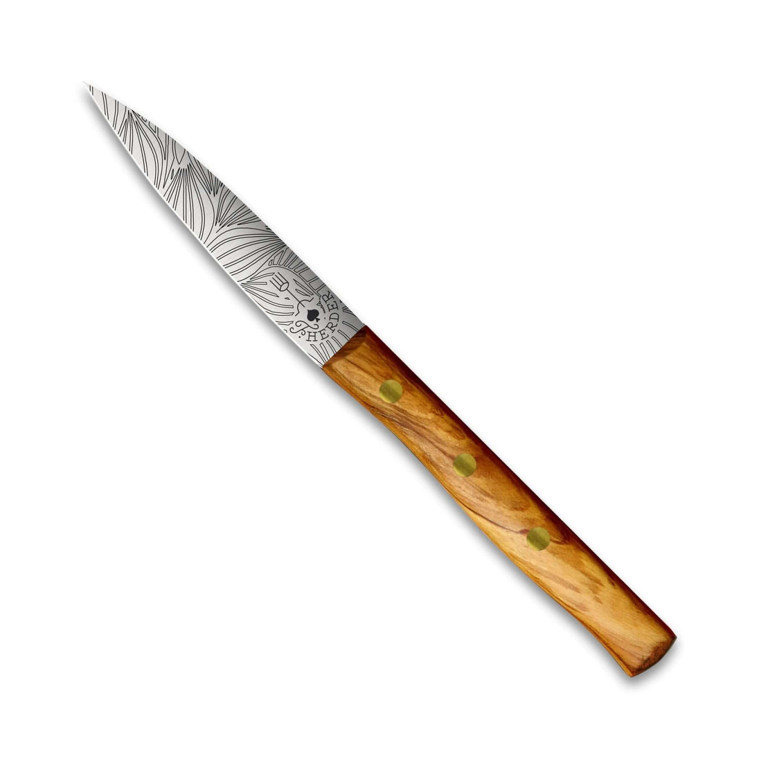 Zöppken Style Messer Mittelspitz mit kunstvoller Klinge und Holzgriff, rostfrei und handgefertigt in Solingen.