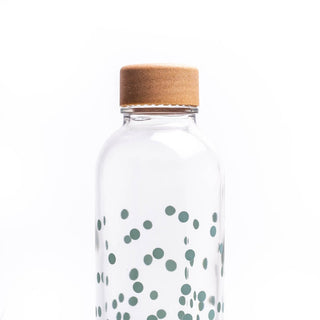 Wasserflasche PURE HAPPINESS mit türkisen Punkten und Korkverschluss, 0,7l.