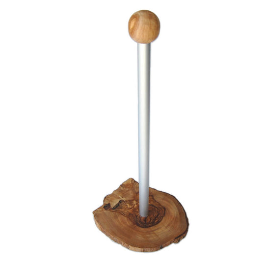 Küchenrollenhalter aus Olivenholz, handgefertigt, dekorativ und praktisch, Made in Germany, Höhe 33 cm, Durchmesser 12 cm.
