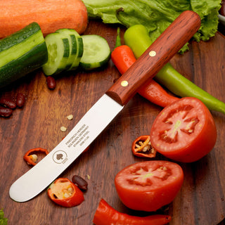 Buckelsmesser für Frühstück, handgefertigt in Solingen, mit Holzgriff, ideal zum Schneiden von Gemüse und Obst.