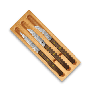 Zöppken Style Messer 3er Set in Holzcase, stilvolle Küchenmesser mit verschiedenen Klingenformen.