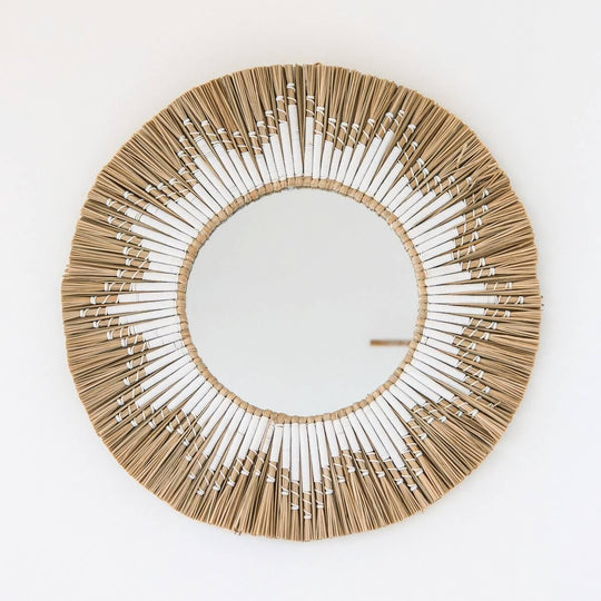 Handgefertigter Wandspiegel aus Seegras, Boho-Stil, 60 cm Durchmesser, ideal für Haushaltswaren und Dekoration.